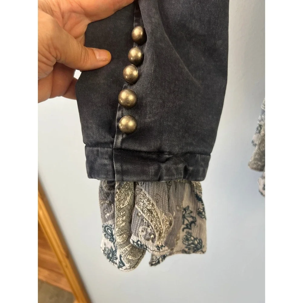 Oli and Hali Boho Military Mixed Media Blue Paisley Ruffle Jacket Size L - Picture 6 of 7